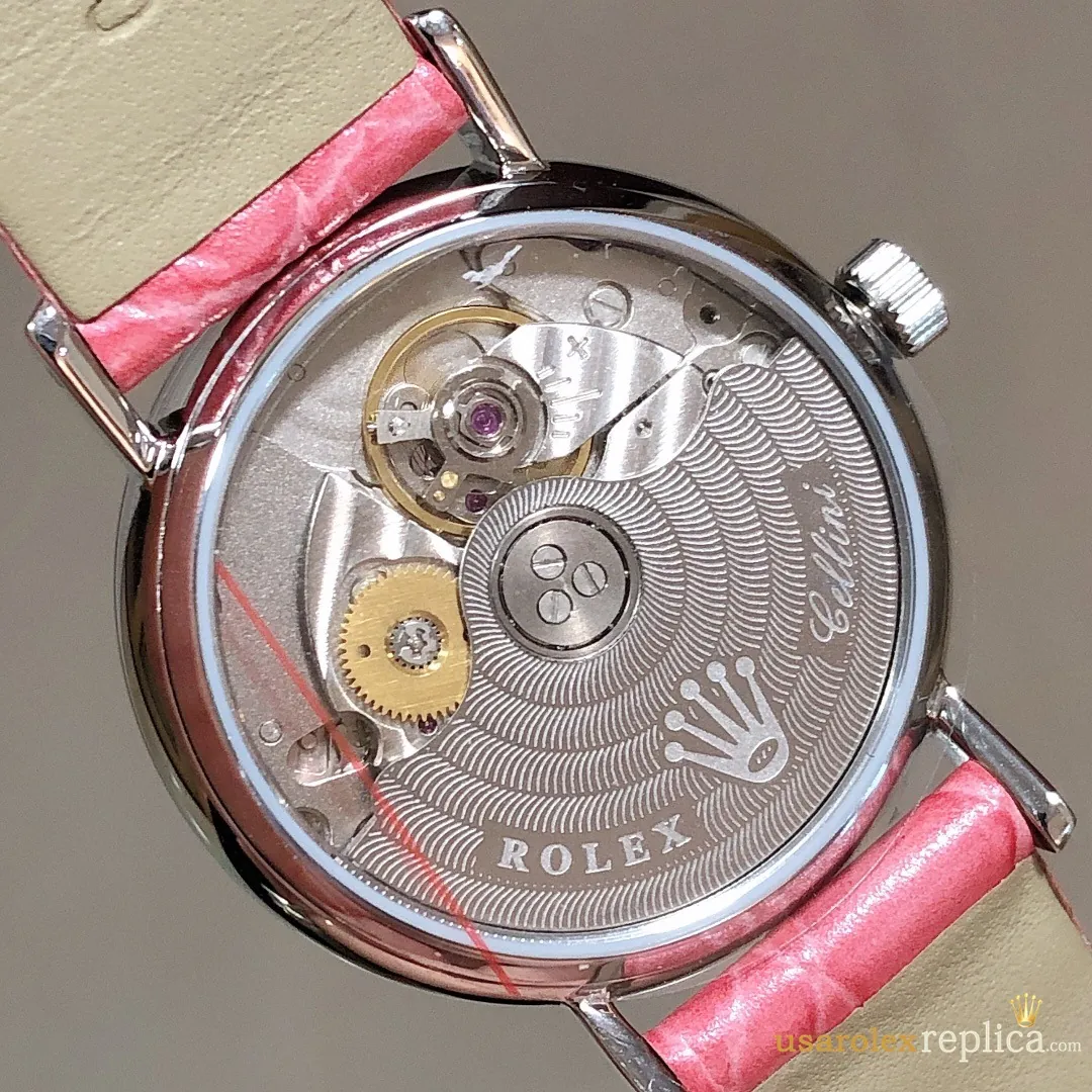 Rolex Cellini Replica Pink Dial Leather Strap Women Swiss Automatic 1:1 Clone Watch - Image 7