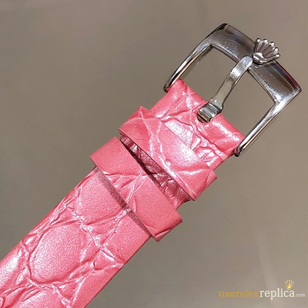 Rolex Cellini Replica Pink Dial Leather Strap Women Swiss Automatic 1:1 Clone Watch - Image 8