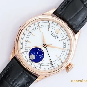 Rolex Cellini Replica Beige Dial Leather Strap Men's Swiss Automatic 1:1 Clone Watch