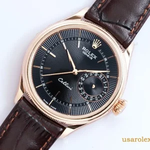 Rolex Cellini Replica Black Dial Leather Strap Men's Swiss Automatic 1:1 Clone Watch