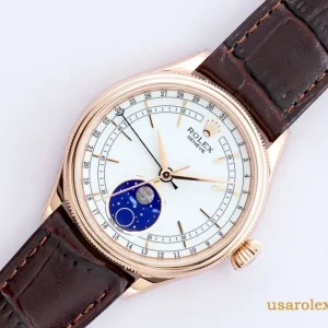 Rolex Cellini Replica White Dial Leather Strap Mens Swiss Automatic 1:1 Clone Watch
