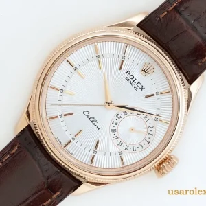 Rolex Cellini Replica White Dial Leather Strap Men's Swiss Automatic 1:1 Clone Watch