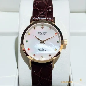 Rolex Cellini Replica White Dial Leather Strap Women Swiss Automatic 1:1 Clone Watch