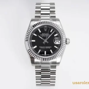Rolex Datejust Replica Black Dial Metal Bracelet Men's Swiss Automatic 1:1 Clone Watch