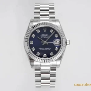 Rolex Datejust Replica Blue Dial Metal Bracelet Women Swiss Automatic 1:1 Clone Watch