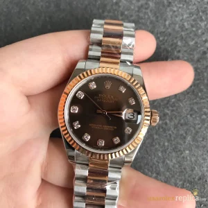 Rolex Datejust Replica Chocolate Dial Two Tone Metal Bracelet Women Swiss Automatic 1:1 Clone Watch