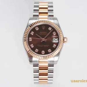 Rolex Datejust Replica Chocolate Dial Two Tone Metal Bracelet Women Swiss Automatic 1:1 Clone Watch