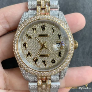 Rolex Datejust Replica Diamond Dial Two Tone Metal Bracelet Mens Swiss Automatic 1:1 Clone Watch