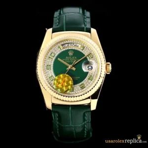 Rolex Day-Date Replica Green Dial Leather Strap Mens Swiss Automatic 1:1 Clone Watch