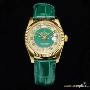Rolex Day-Date Replica Green Dial Leather Strap Mens Swiss Automatic 1:1 Clone Watch