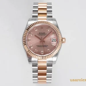 Rolex Datejust Replica Pink Dial Two Tone Metal Bracelet Women Swiss Automatic 1:1 Clone Watch