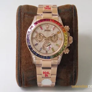 Rolex Daytona Replica Rainbow Bezel Metal Bracelet Men Swiss Automatic 1:1 Clone Watch