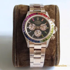 Rolex Daytona Replica Rainbow Bezel Metal Bracelet Men's Swiss Automatic 1:1 Clone Watch