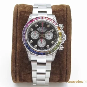 Rolex Daytona Replica Rainbow Bezel Metal Bracelet Mens Swiss Automatic 1:1 Clone Watch