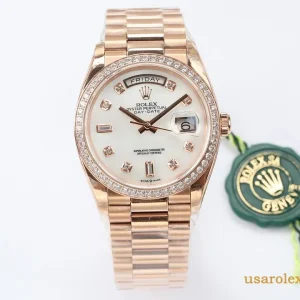 Rolex Day-Date Replica Rose Gold Metal Bracelet Men's Swiss Automatic 1:1 Clone Watch