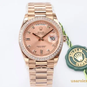 Rolex Day-Date Replica Rose Gold Metal Bracelet Men's Swiss Automatic 1:1 Clone Watch