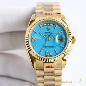Rolex Day-Date Replica Turquoise Dial Metal Bracelet Men's Swiss Automatic 1:1 Clone Watch