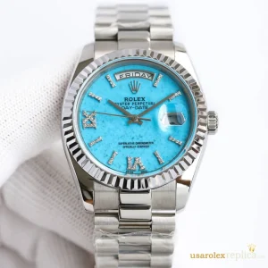Rolex Day-Date Replica Turquoise Metal Bracelet Men's Swiss Automatic 1:1 Clone Watch