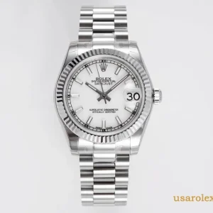 Rolex Datejust Replica White Dial Metal Bracelet Women Swiss Automatic 1:1 Clone Watch