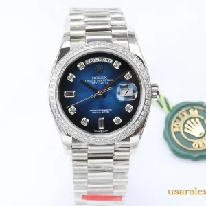 Rolex Day-Date Replica Blue Dial Metal Bracelet Men's Swiss Automatic 1:1 Clone Watch