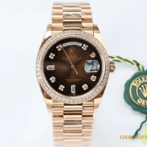 Rolex Day-Date Replica Brown Dial Metal Bracelet Men's Swiss Automatic 1:1 Clone Watch