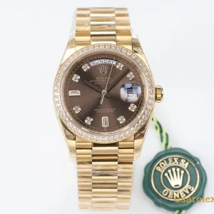 Rolex Day-Date Replica Gold Dial Metal Bracelet Mens Swiss Automatic 1:1 Clone Watch