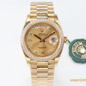 Rolex Day-Date Replica Gold Metal Bracelet Men's Swiss Automatic 1:1 Clone Watch