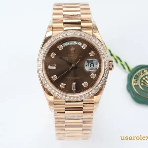 Rolex Day-Date Replica Rose Gold Metal Bracelet Men's Swiss Automatic 1:1 Clone Watch