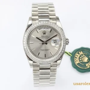 Rolex Day-Date Replica Silver Dial Metal Bracelet Men's Swiss Automatic 1:1 Clone Watch