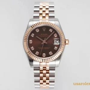 Rolex Datejust Replica Chocolate Dial Two-Tone Metal Bracelet Women Swiss Automatic 1:1 Clone Watch