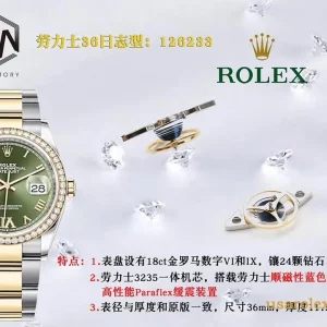 Rolex Datejust Replica Yellow Gold Bezel and Roman Numerals Metal Bracelet Men's Swiss Automatic 1:1 Clone Watch