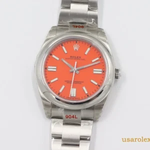 Rolex Oyster Perpetual Replica Coral Dial Metal Bracelet Men's Swiss Automatic 1:1 Clone Watch
