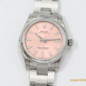 Rolex Oyster Perpetual Replica Peach Dial Metal Bracelet Women Swiss Automatic 1:1 Clone Watch