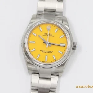 Rolex Oyster Perpetual Replica Yellow Dial Metal Bracelet Unisex Swiss Automatic 1:1 Clone Watch