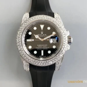 Rolex Submariner Replica Diamond Bezel Rubber Strap Men's Swiss Automatic 1:1 Clone Watch