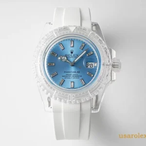 Rolex Submariner Replica Blue Dial Rubber Strap Mens Swiss Automatic 1:1 Clone Watch