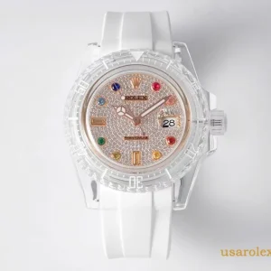Rolex Submariner Replica Diamond Dial White Rubber Strap Mens Swiss Automatic 1:1 Clone Watch