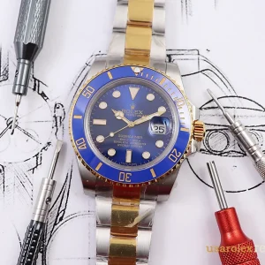 Rolex Submariner Replica Blue Bezel Gold Metal Bracelet Men Automatic 1:1 Clone Watch