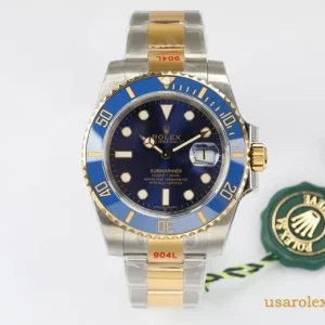 Rolex Submariner Replica Blue Bezel Two Tone Metal Bracelet Men Swiss Automatic 1:1 Clone Watch