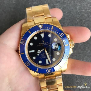 Rolex Submariner Replica Blue Bezel Gold Metal Bracelet Men Swiss Automatic 1:1 Clone Watch