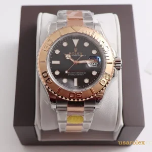 Rolex Yacht-Master Replica Black Dial Metal Bracelet Mens Swiss Automatic 1:1 Clone Watch